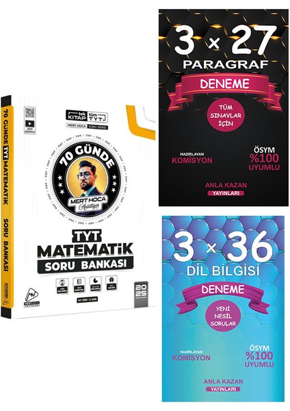 2025 Tyt 70 Günde Matematik Soru Bankası+Anla Kazan Paragraf + Dilbilgisi Deneme