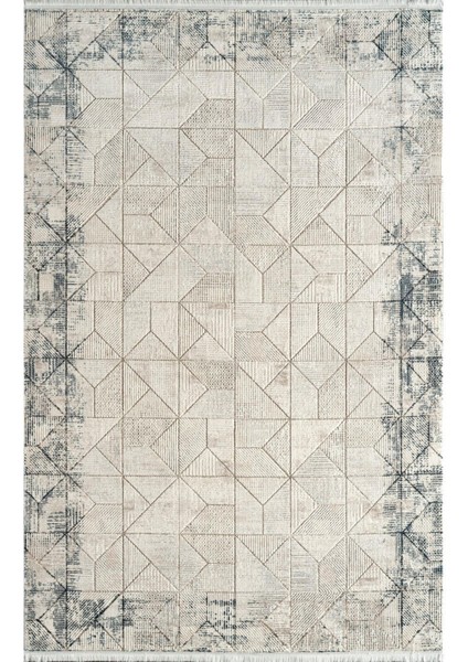 Kim Royal KC08A Krem Mavi Akrilik Yumuşak Dokulu Modern Eskitme Halı