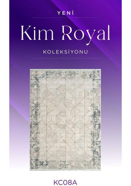 Kim Royal KC08A Krem Mavi Akrilik Yumuşak Dokulu Modern Eskitme Halı
