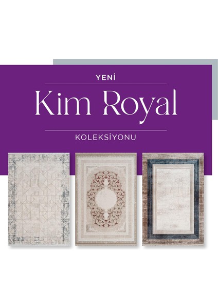 Kim Royal KC08A Krem Mavi Akrilik Yumuşak Dokulu Modern Eskitme Halı