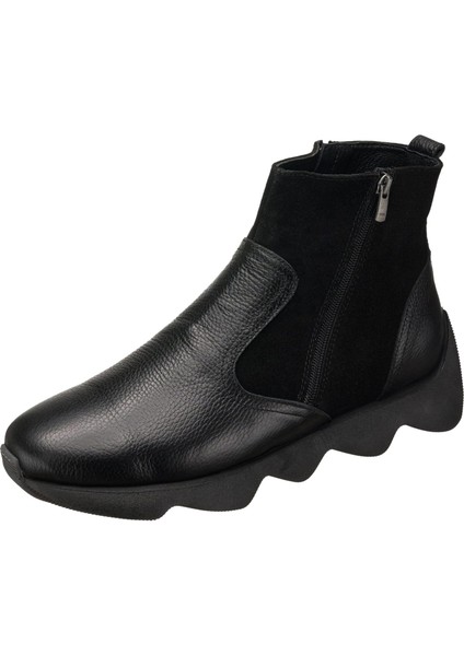 ST101 Siyah Dana ve Siyah Dana Süet Garnili Erkek Bot Rahat Geniş Kalıp Özel Seri Yeni Sezon modelleri