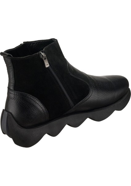 ST101 Siyah Dana ve Siyah Dana Süet Garnili Erkek Bot Rahat Geniş Kalıp Özel Seri Yeni Sezon