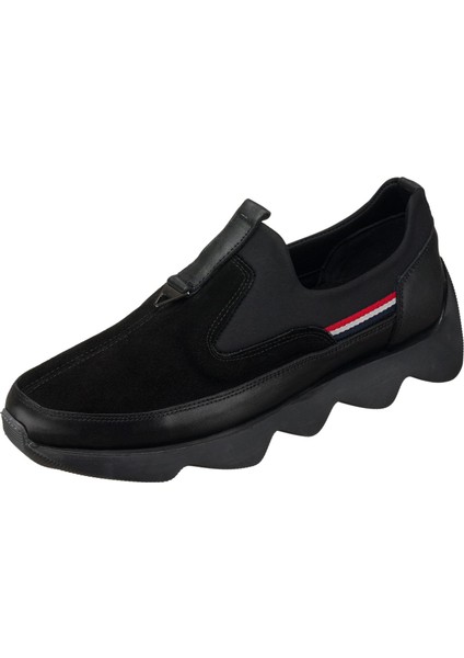 ST1963 Siyah Dana Derisi Siyah Streç Giyimi Kolay Rahat Geniş Kalıp Erkek Ayakkabısı modelleri