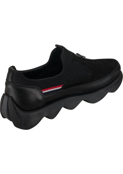 ST1963 Siyah Dana Derisi Siyah Streç Giyimi Kolay Rahat Geniş Kalıp Erkek Ayakkabısı