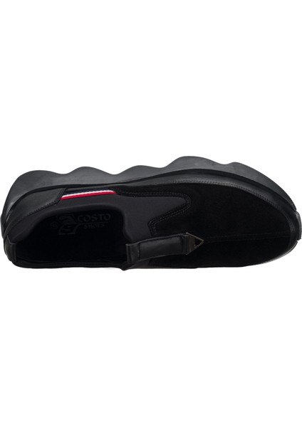 ST1963 Siyah Dana Derisi Siyah Streç Giyimi Kolay Rahat Geniş Kalıp Erkek Ayakkabısı