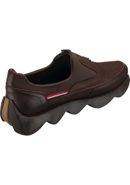 ST1963 Kahve Dana Derisi Siyah Streç Giyimi Kolay Rahat Geniş Kalıp Erkek Ayakkabısı