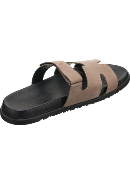 PAŞA108 Antrasit Dana Nubuk Deri Erkek Sandalet Terlik Dana Derisi Rahat Kalıp Şık Tasarım