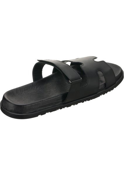 PAŞA108 Siyah Dana Derisi Erkek Sandalet Terlik Dana Derisi Rahat Kalıp Şık Tasarım