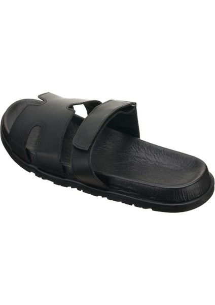 PAŞA108 Siyah Dana Derisi Erkek Sandalet Terlik Dana Derisi Rahat Kalıp Şık Tasarım