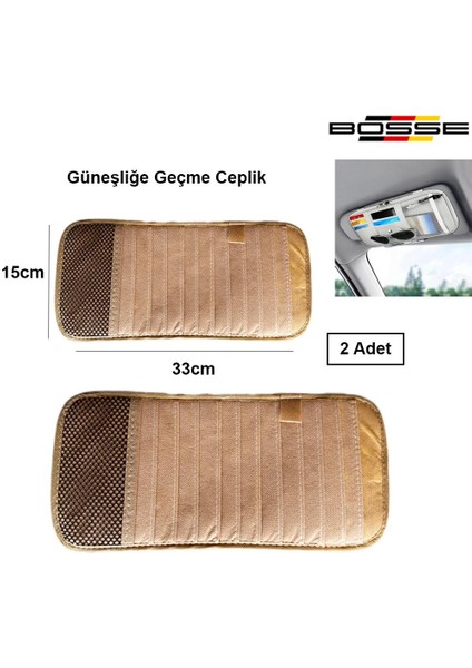 Oto Güneşlik Için Ceplik Kartvizitlik Notluk Güneşliğe Geçme 2 Li Set Bej