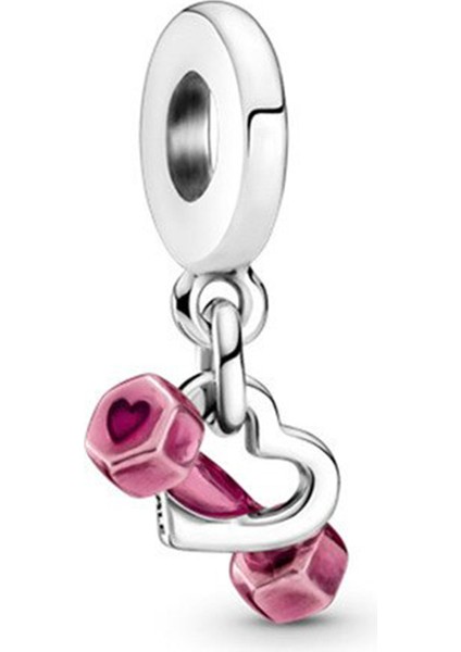 925 Ayar Gümüş Dambıl ve Kalp Sallantılı Charm