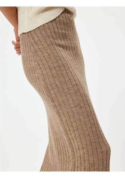 Kadın Giyim Midi Boy Triko Kalem Etek Standart Bel - Koton - 5WAK70001HT - Vizon - L modelleri