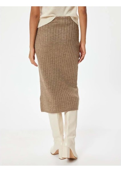 Kadın Giyim Midi Boy Triko Kalem Etek Standart Bel - Koton - 5WAK70001HT - Vizon - L indirimleri