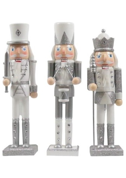Beyaz, Gümüş Nutcracker Stantlı 25CM