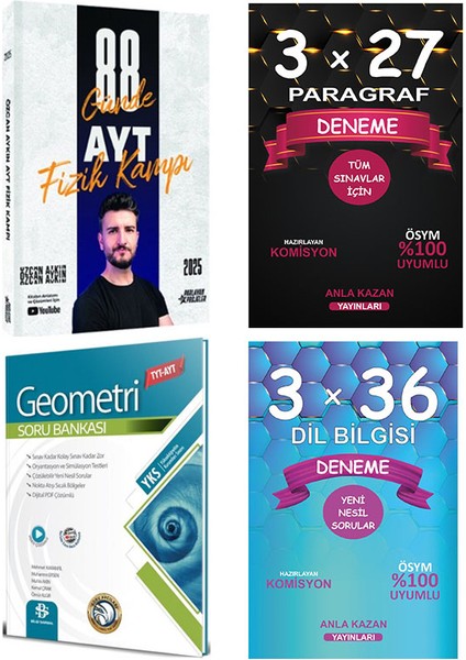 2025 Ayt 88 Günde Fizik Kampı / Sarmal Tyt Ayt Geometri Soru Bankası / Denemeler
