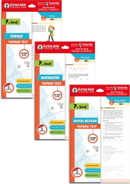 7.sınıf Türkçe, Matematik, Sosyal 3'lü Yaprak Test Seti Özdebir Yayınları