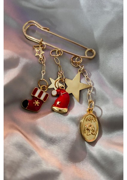 Yılbaşı Çorap ve Şapka Sallantılı Iskoç Yaka Iğnesi Broş