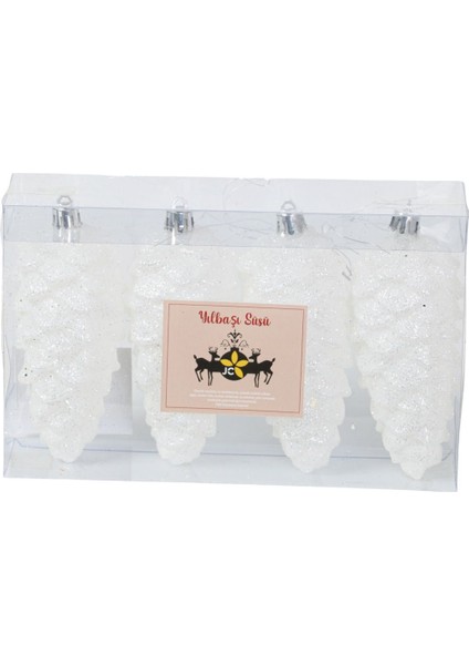 Beyaz Kozalak Ağaç Süsü Seti 11 cm (4 Parça)