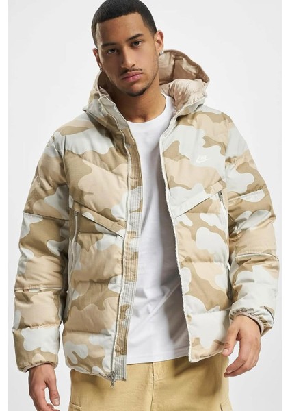 Sportswear Therma Fit Kamuflaj Erkek Kapüşonlu Mont Krem