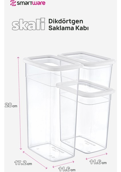 2'li Set Skali Dikdörtgen Saklama Kabı Beyaz (2'şer Adet 1210 Ml, 2350 Ml, 3500 Ml)