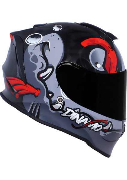 Dinamo Fishuga Siyah-Kırmızı-Gri Kask Siyah Vizör
