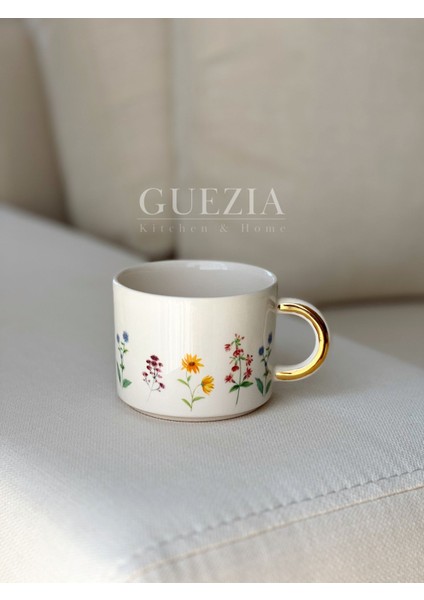 24K Gold Flowers Mug | 300 ml | 1 Adet