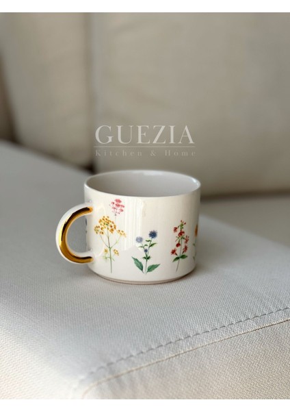 24K Gold Flowers Mug | 300 ml | 1 Adet