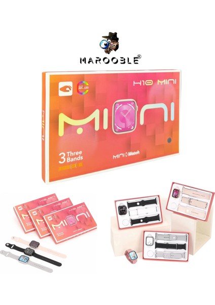 H10 Mini Akıllı Saat Süper Amoled Ekran 3 Kordon 1 Bileklikle Birlikte Bayanlar Için Akıllı Saat
