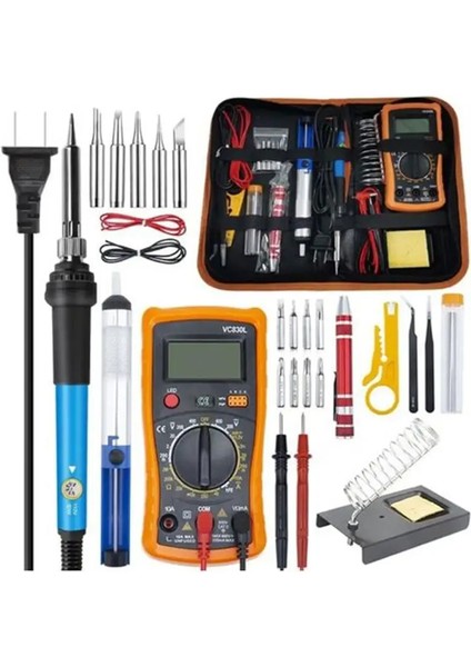 Kaliteli Digital LCD 60W Ayarlanabilir Elektrikli Havya Kiti Full Set Lehim Seti Lehim Makinesi Rezistörlü Kalem