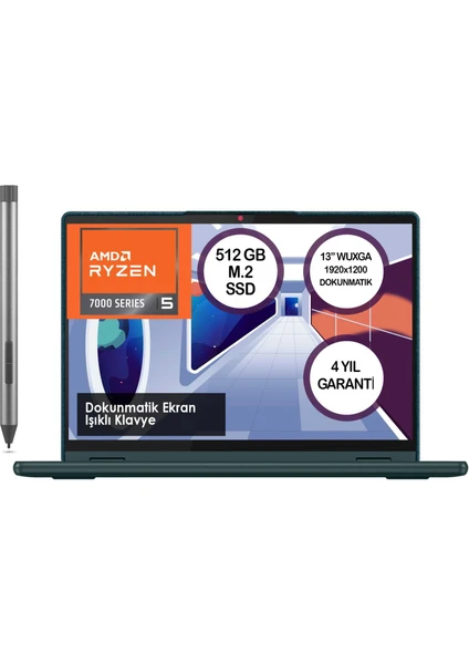 Yoga 6 AMD Ryzen 5 7530U 8GB 512GB SSD Freedos 13.3" WUXGA Taşınabilir Bilgisayar 83B2009NTX