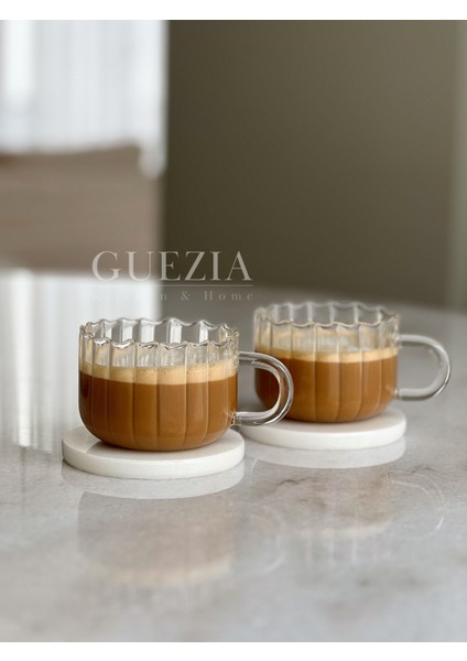 Kulplu Çizgi Model | Borosilikat Kahve Sunum Bardağı | 250 ml | 2 Adet