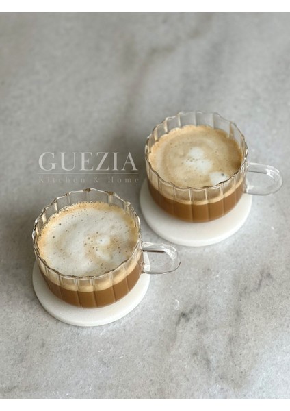 Kulplu Çizgi Model | Borosilikat Kahve Sunum Bardağı | 250 ml | 2 Adet
