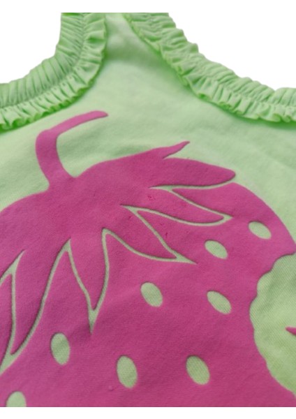 Kız Çocuk Ikili Takım Baskılı Atlet Şort Yeşil - Pembe 9-12 Ay Yeşil-Pembe