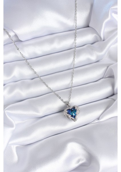 316L Çelik Gümüş Renk Mavi Kristal Kalp Model Zirkon Taşlı Kadın Kolye - TJ-BKO7772 fiyatları