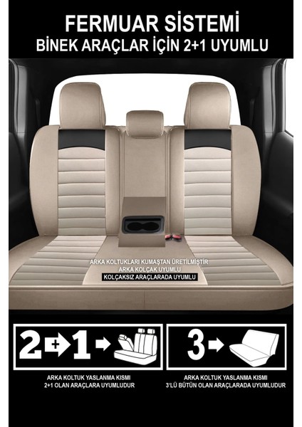 Dacia Lodgy Stepway 1.5 Dci 110 7 Kisilik 2018 Trend Serisi Uyumlu 5 Koltuk Tay Tüyü Oto Koltuk Kılıfısiyah-Bej