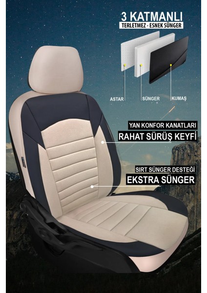 Dacia Lodgy Stepway 1.5 Dci 110 7 Kisilik 2018 Trend Serisi Uyumlu 5 Koltuk Tay Tüyü Oto Koltuk Kılıfısiyah-Bej
