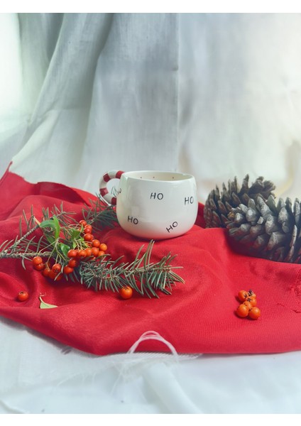 Ho Ho Ho Yazılı El Yapımı Kulplu Seramik Kupa, Yeni Yıl Kupa