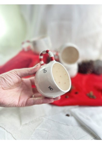 Ho Ho Ho Yazılı El Yapımı Kulplu Seramik Kupa, Yeni Yıl Kupa indirimleri