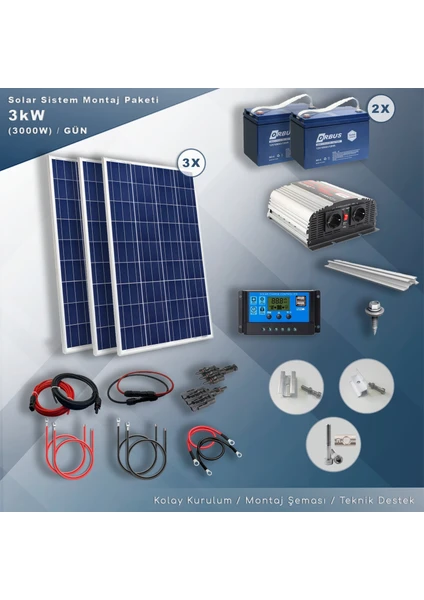 3 Kw Solar Paket Sistem (3000W/GÜN)