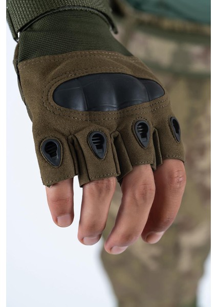 Combat Tactical Outdoor Kesik Parmaksız Eldiven Asker Polis Dağcı Sporcu Bisikletçi Kemik Eldiveni - 004