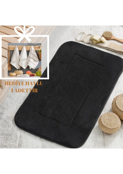 Havlu Hediyeli Siyah Welsoft Banyo Paspası