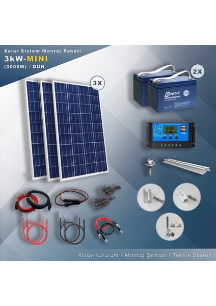 3 Kw Mını Solar Paket Sistem (3000W/GÜN)