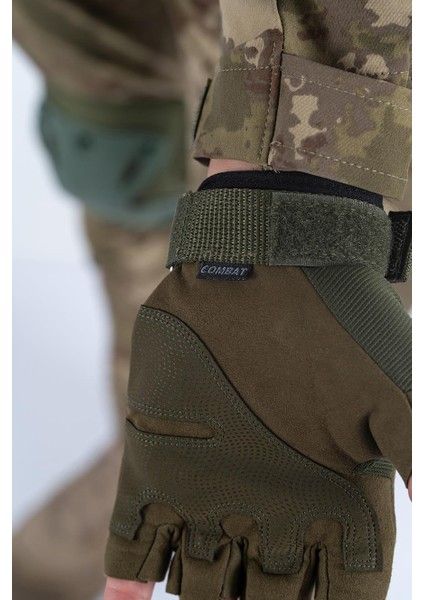 Combat Tactical Outdoor Kesik Parmaksız Eldiven Asker Polis Dağcı Sporcu Bisikletçi Kemik Eldiveni - 004