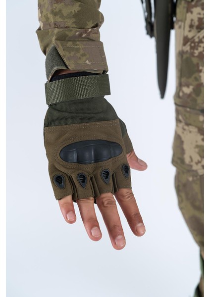 Combat Tactical Outdoor Kesik Parmaksız Eldiven Asker Polis Dağcı Sporcu Bisikletçi Kemik Eldiveni - 004