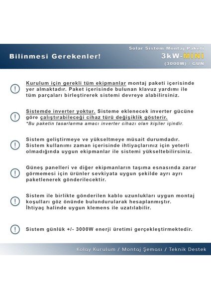 3 Kw Mını Solar Paket Sistem (3000W/GÜN)