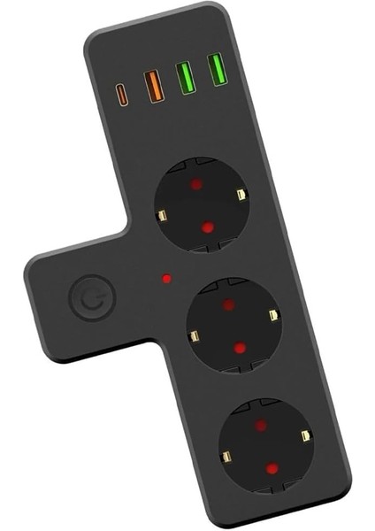 Termal Akım Korumalı 3'lü Duvar Tipi Priz Priz 3 x Usb, 1 x Type-C 20W Pd Giriş - Ftr-12