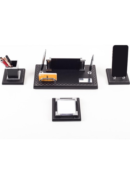 Aura 4 Parça Dikişli Deri Çift Kalemli Masa Isimliği Ofis Seti Lüks Masaüstü Isimlik Seti Hediye fiyatları