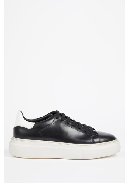 Reus Deri Siyah Antik Eva Hazır Taban Sneaker