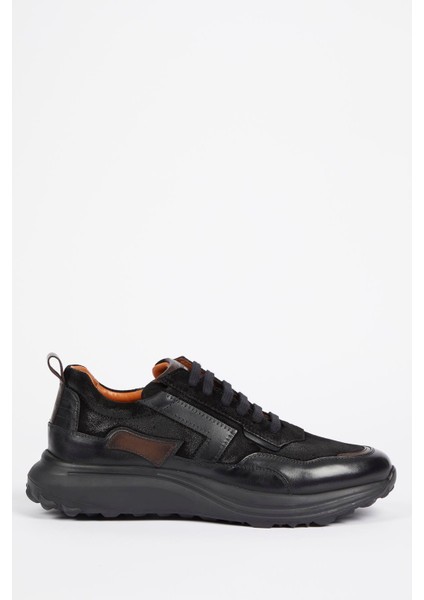 Nessina Deri Siyah Soft Siyah Süet Eva Hazır Taban Sneaker