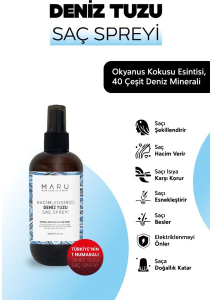 MARU Hacim Ve Dolgunluk Veren Deniz Tuzu Saç Spreyi  250 ml